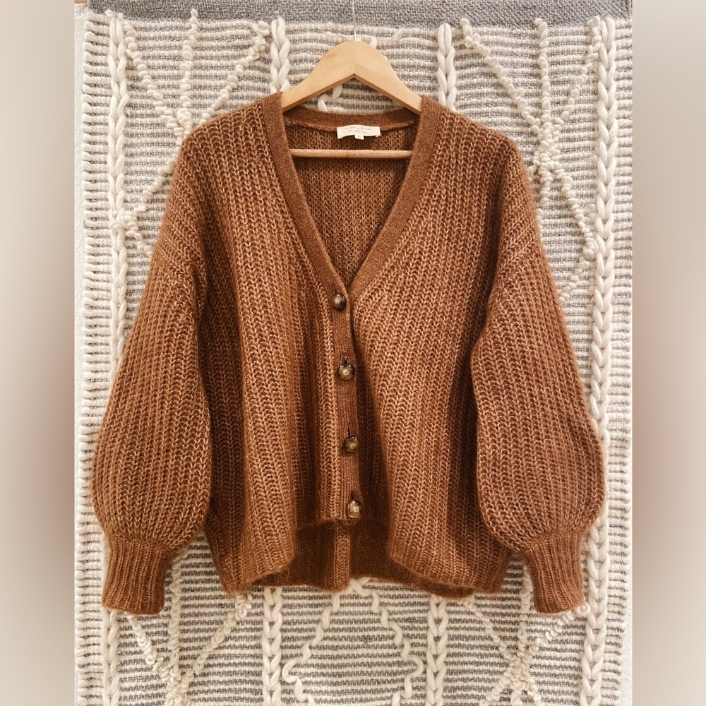Sezane Achille Sweater Cardigan | Camel Brown | Size XS